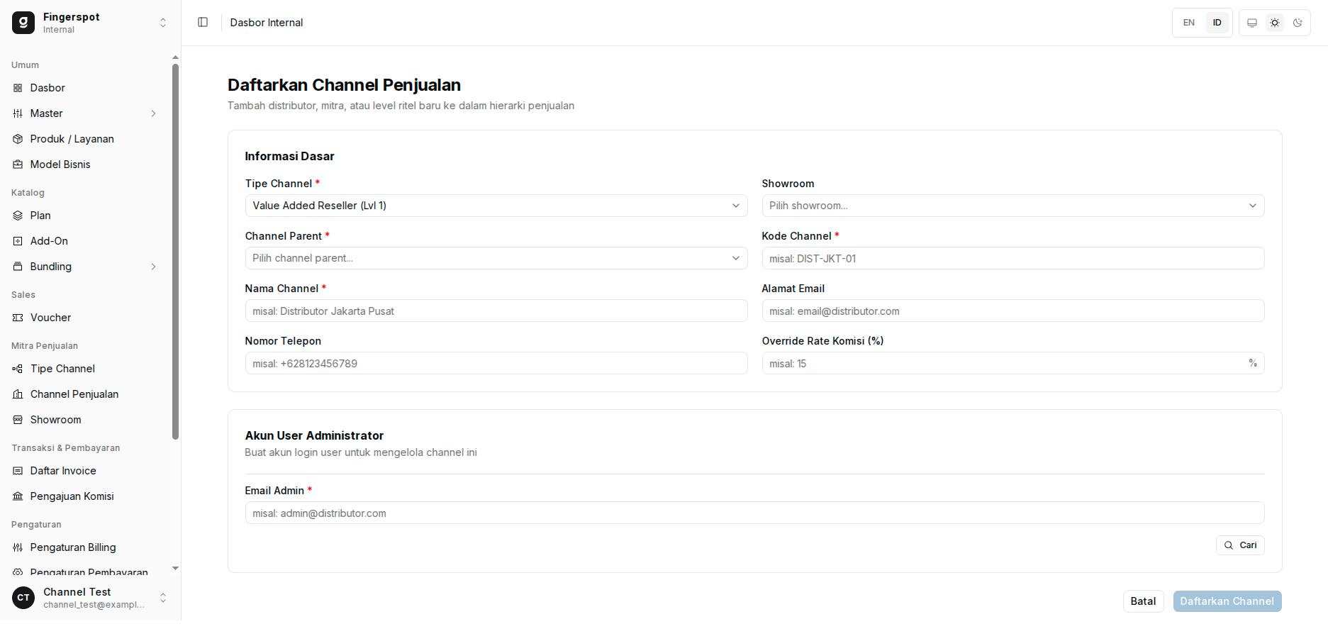 Formulir Pendaftaran Mitra Channel & Penugasan Akun Portal