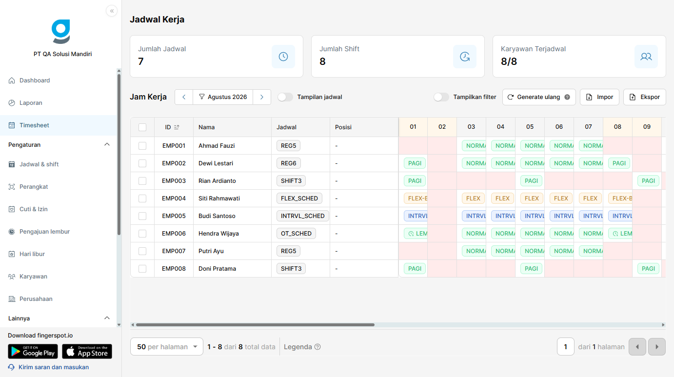 Matriks Timesheet Kalender