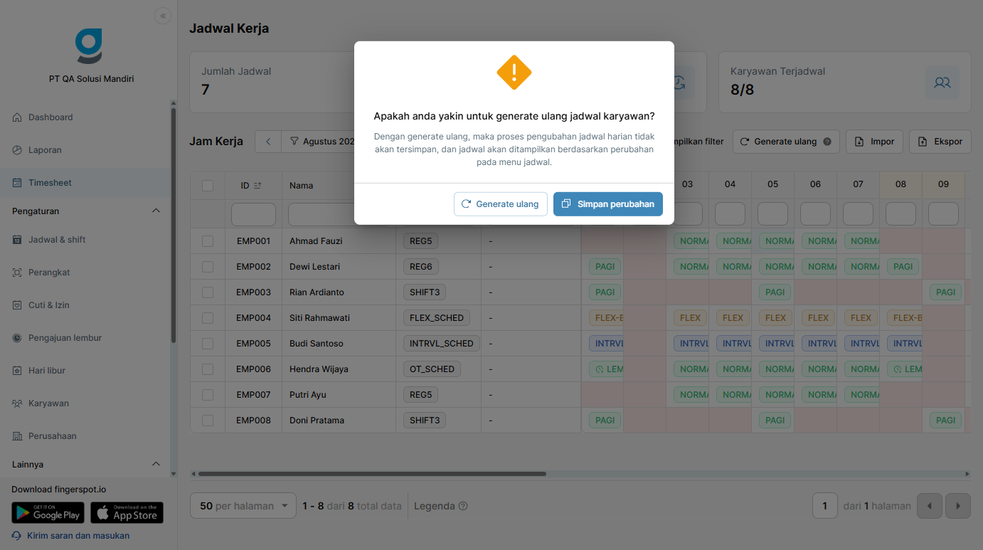 Dialog Generate Ulang Jadwal